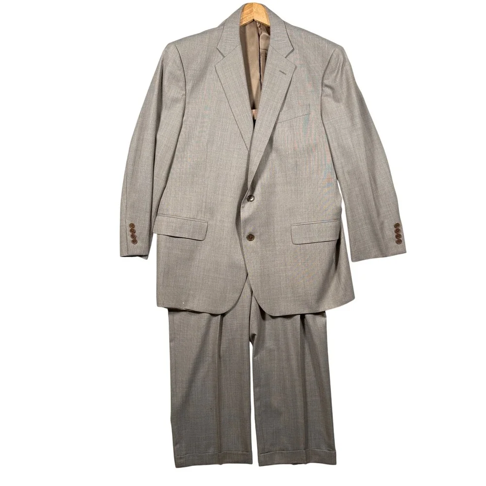 Brooks Brothers 1818 Madison Saxon Suit Tan Houndstooth 46R Made in USA *Read* - Picture 1 of 16
